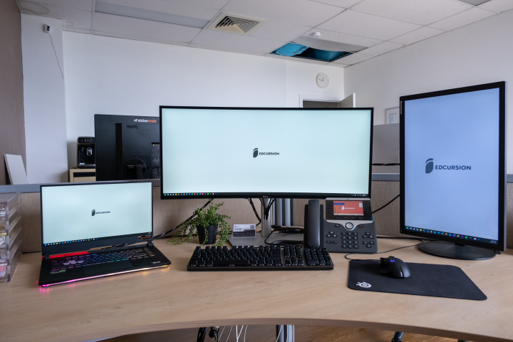 Sample workstation with a triple screen setup.
